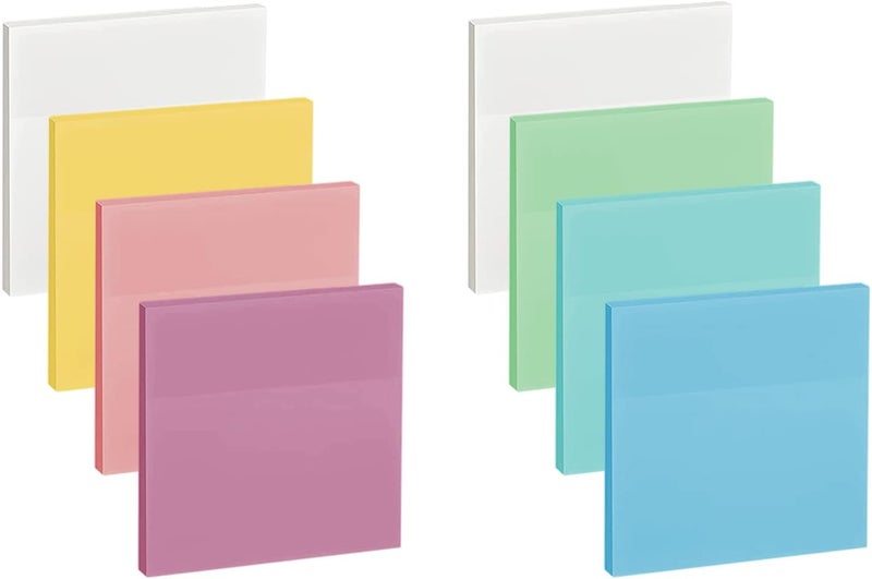 ENLUOM 400 Sheets Colored Transparent Sticky Notes - 3 x 3 in Translucent Sticky Notes, Pastel Clear Waterproof Self-Sticky Note, See Through Sticky Note, Aesthetic Office Supplies (8 Pads) - Image 1